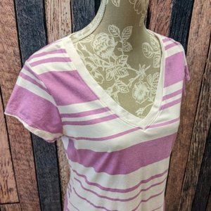 V Neck Purple and White Tee